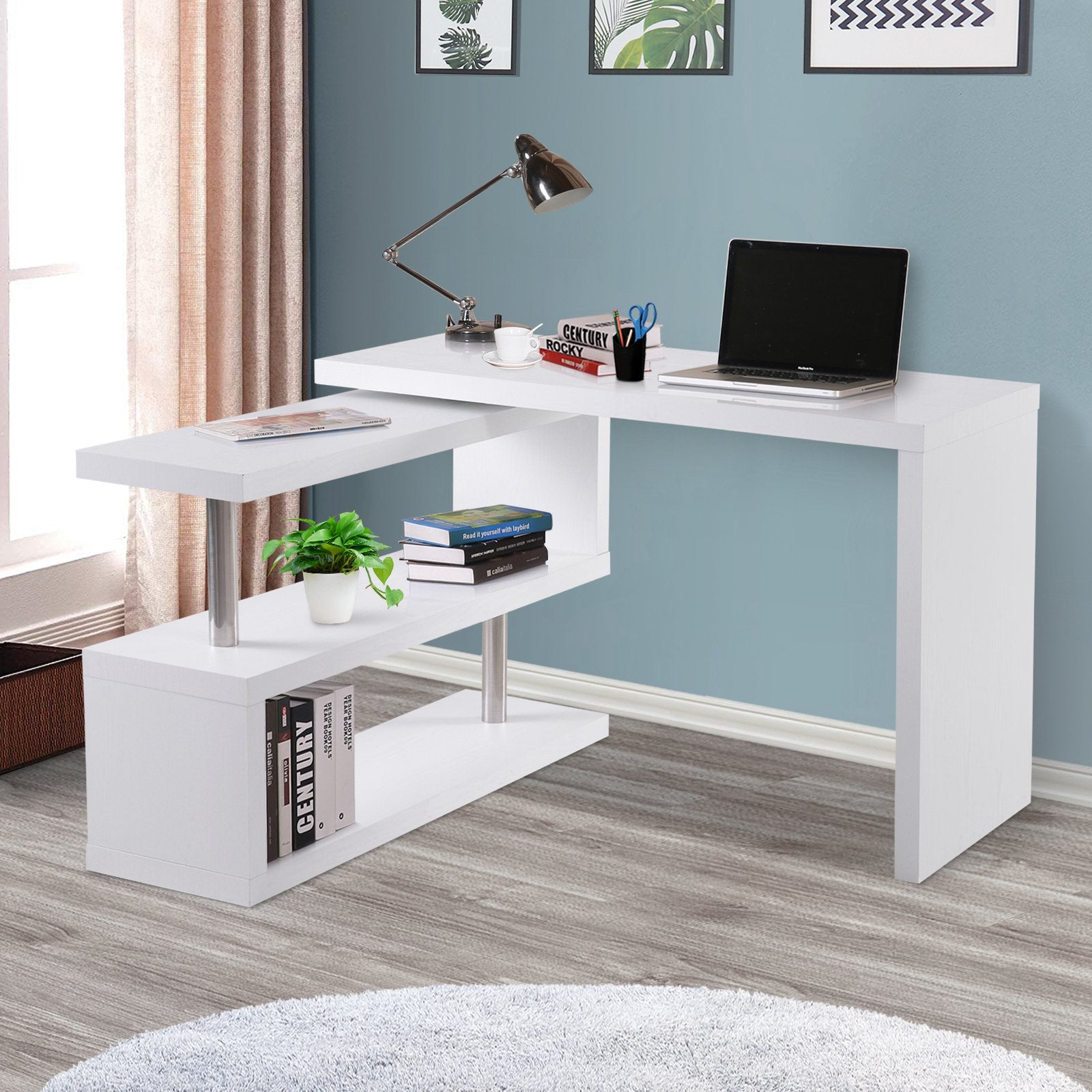 HOMCOM Modern Corner Rotating L-Shaped Office Table Computer Desk with SHIPPING ONLY IN CANADA.Unsupported Countries: Northwest,Nunavut,Territories,Yukon