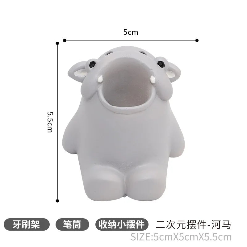 Cartoon Animal Toothbrush Holder Cute Corgi Shark Storage Stand Makeup Brush Stationery Countertop Organizer Bathroom Decoration