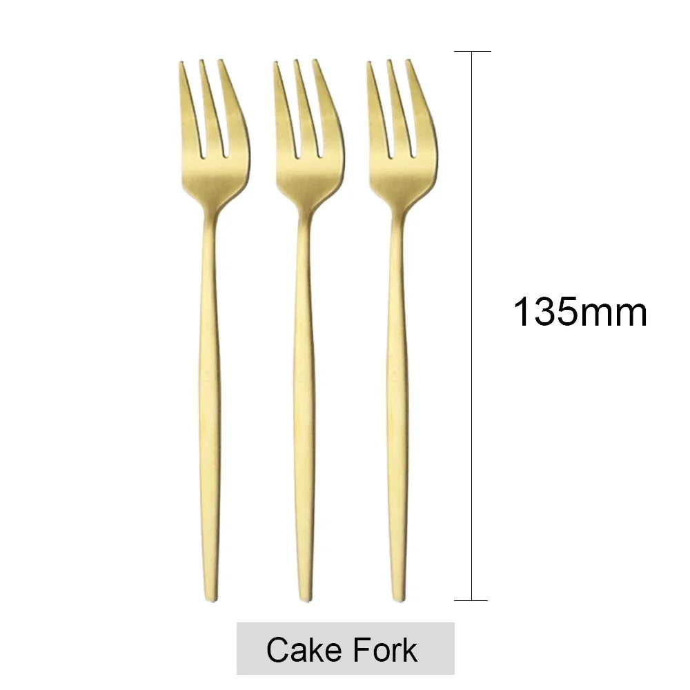 6Pcs Stainless Steel Matte Cake Fruit Forks Flatware Silverware Cutlery For Dessert Salad Fork Set Gold Tableware Mini Fork