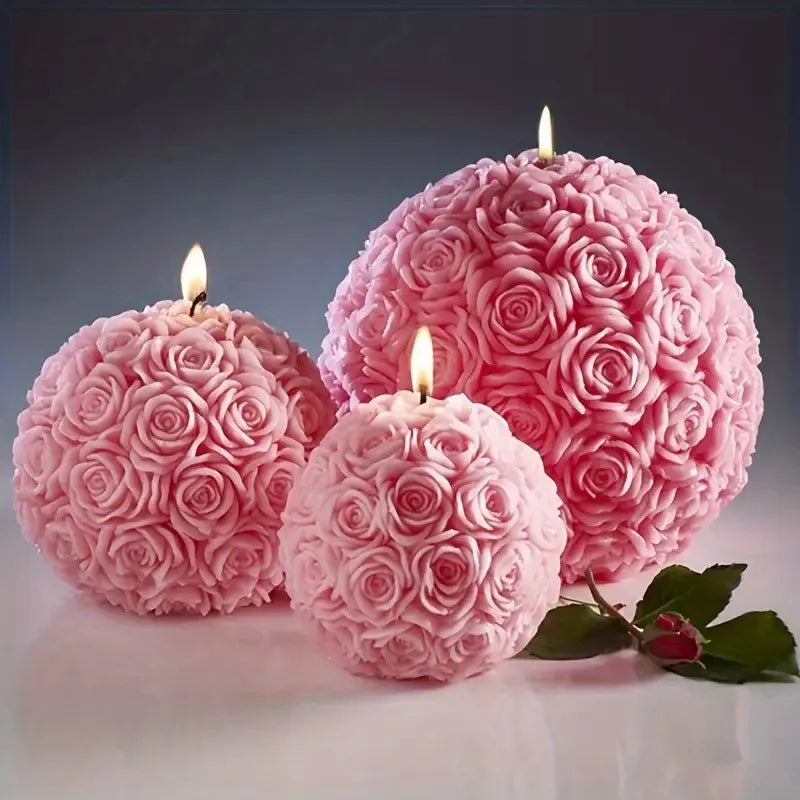 3D Rose Ball Candle Aromatherapy Mold DIY Valentine's Day Casting Mold Creative Elegant Candlestick Stand Home Wedding Decor