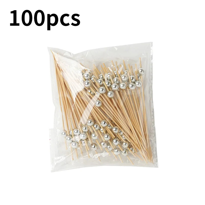 100pcs Disposable Bamboo Food Fruit Toothpick Salad  Cake Dessert Fork Stick for Wedding Birthday Party Decor Cocktail Toothpick