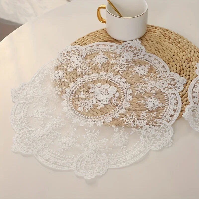 33cm Beautiful Pattern Table Mat Elegant Flower Embroidery Lace Coffee Cup Mat Vase Table Lamp Ornament