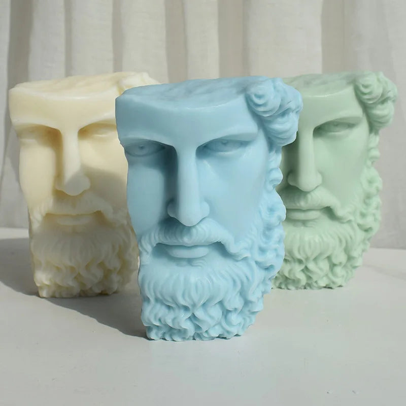 Large Greek Half Head Sculpture Silicone Candle Mold Abstract Art Half Face Beard Man Statue Silicone Mould Tabletop Ornament