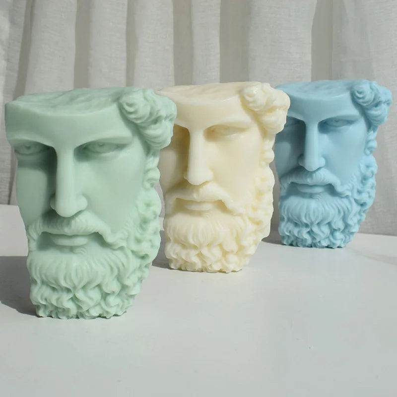 Large Greek Half Head Sculpture Silicone Candle Mold Abstract Art Half Face Beard Man Statue Silicone Mould Tabletop Ornament