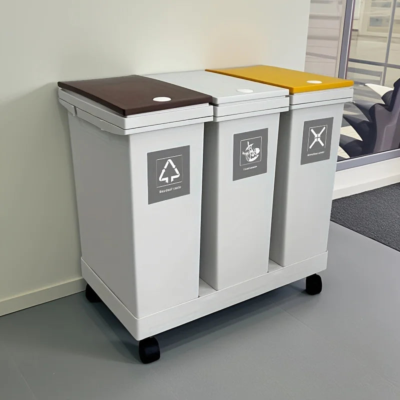 1 set, large kitchen garbage bin, dry and wet sorting garbage bin, movable, suitable for hotels, living rooms, offices, schools