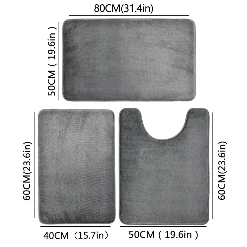 Three Piece Toilet, Bath Floor Mat, Shower Mat, Bath Absorbent Mat, Non Slip Carpet, Soft and Comfortable, Laundry Room.