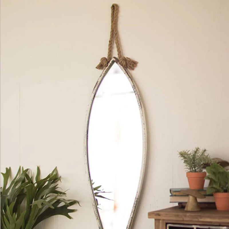 Industrial Iron Full-length Mirror  Fish-shaped Vintage Dressing Glass  Shatter-proof Wall Mount  Retro Home Try-on Decor