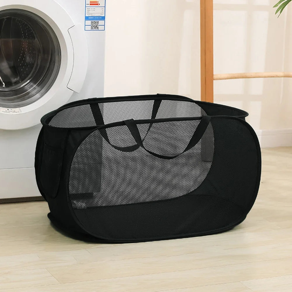 1PC Horizontal Foldable Laundry Basket Mesh Cloth Breathable Laundry Hamper Home Accessories Large Capacity Storage Baskets