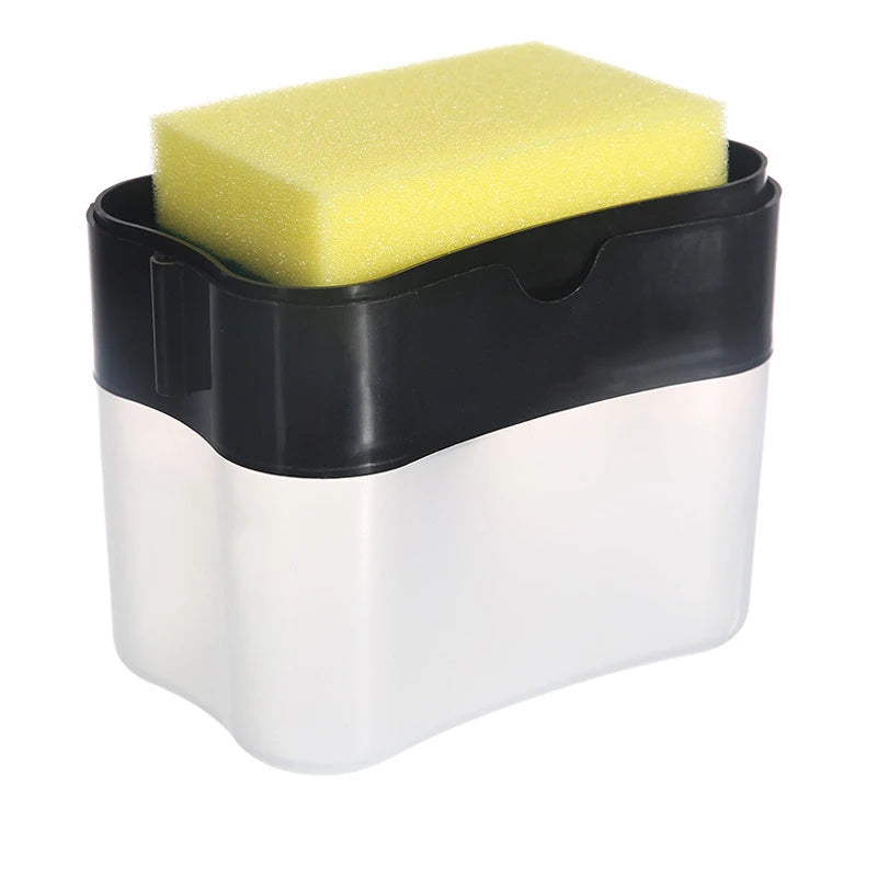 Press Soap Dispenser Box Scrubbing Liquid Container Kitchen Bathroom Automatic Detergent Foam Delivery Box with Sponge Holder
