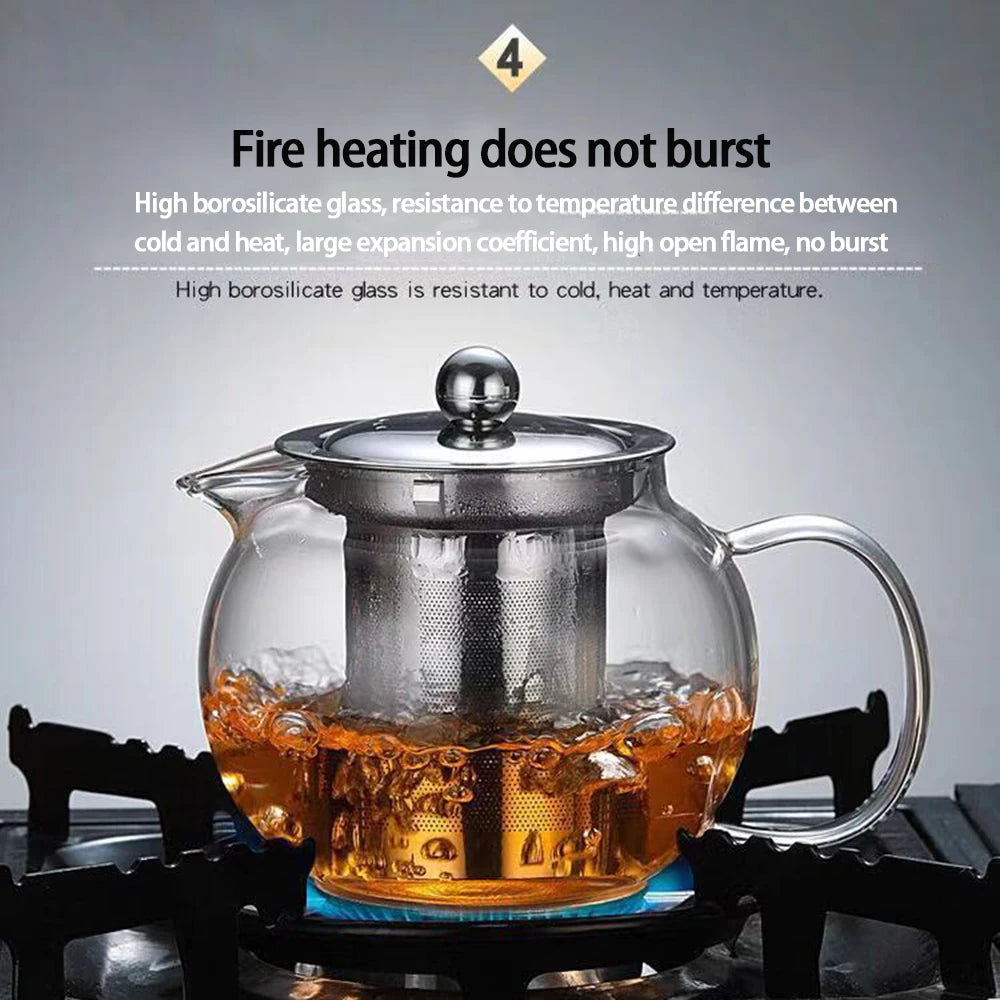 Heat Resistant Tea Pot Infuser Thickened Glass Teapot Kettle 650ML/950ML/1300ML Teaware Set With Stainless Steel Filter Strainer