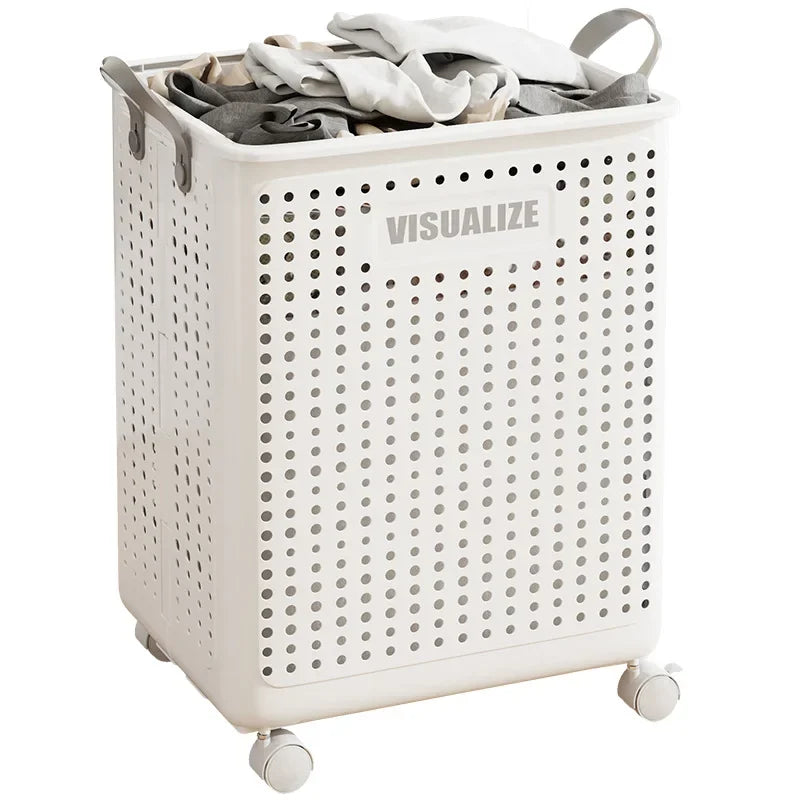Folding Dirty Clothes Basket with Wheels Movable Laundry Hamper Storage Baskets Bathroom Large Capacity Dirty Clothes Basket