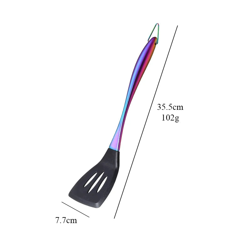 1-7PCS Cooking Tools Set Soup Scoop Slotted Spoon Turner Ladle Stainless Steel with Silicone Head Hanging Kitchen Server Pot