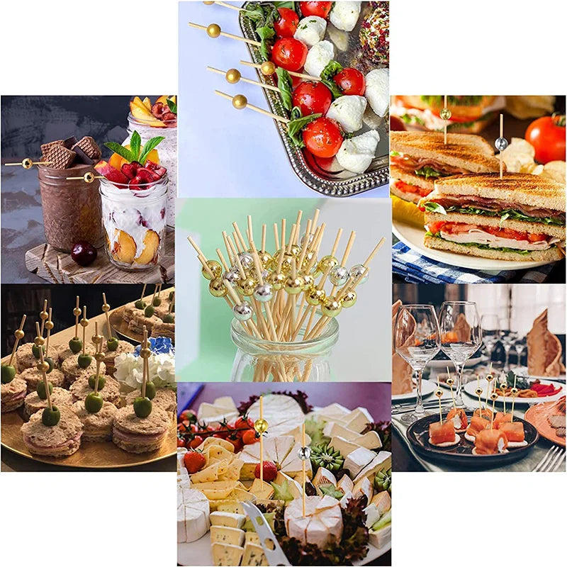 100pcs Disposable Bamboo Food Fruit Toothpick Salad  Cake Dessert Fork Stick for Wedding Birthday Party Decor Cocktail Toothpick