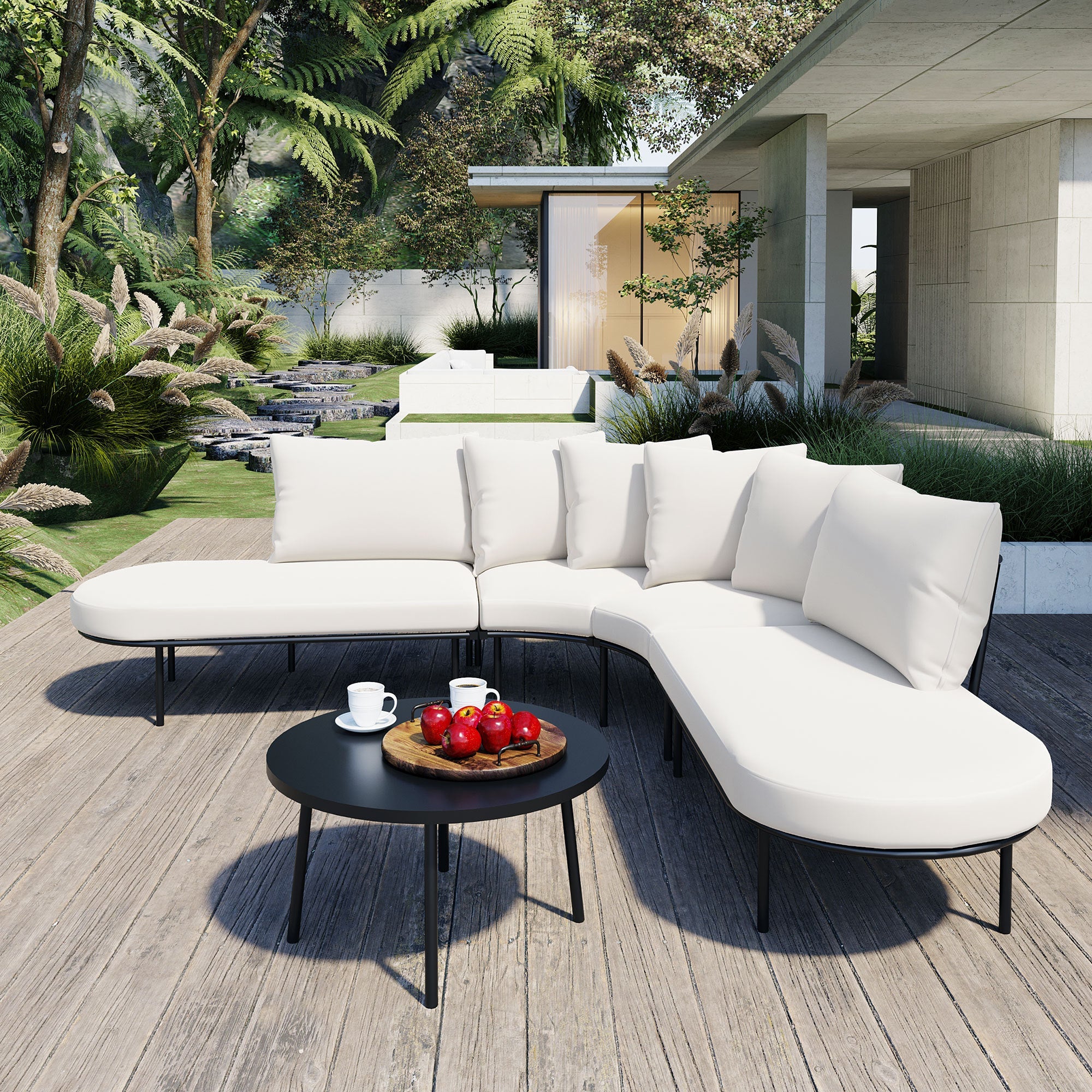 Patio Half- Moon Curved Outdoor Furniture Sofa Set with Coffee Table SHIPPING ONLY IN USA