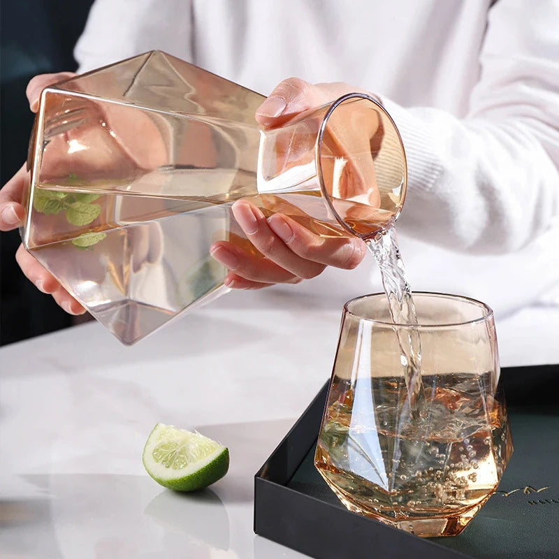 Nordic Colorful Glass Water Kettle with Natural Wood Ball Lid Clear Cold Water Jug Juice Beverage Pitcher Home Drinkware