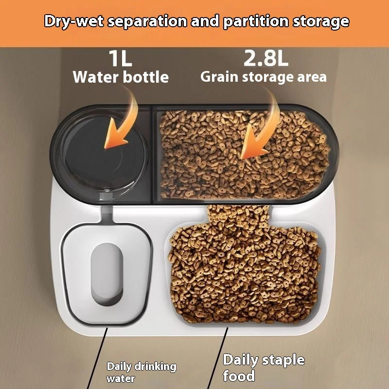 Automatic Cat Feeder and Water Dispenser Combo Dual Bowl Pet Food Dish Smart Timer Dog Bowl All-in-One Feeding Station