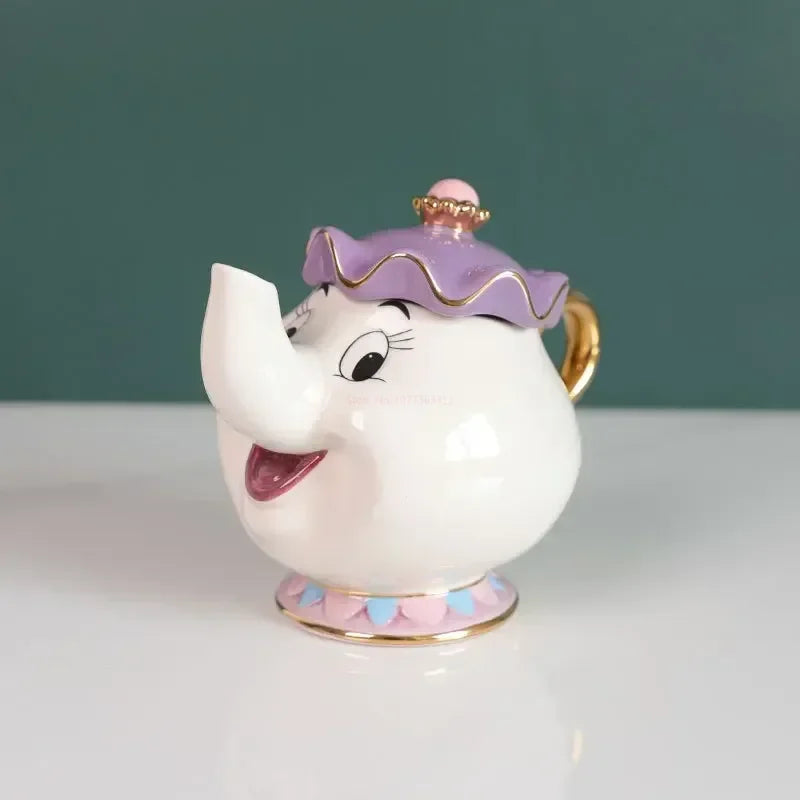 Disney Teapot Cute Cartoon Beauty And The Beast Coffee Pots Mug Mrs Potts Chip Cup Tea Cup Pots One Tea Set Droshipping Desk Gif