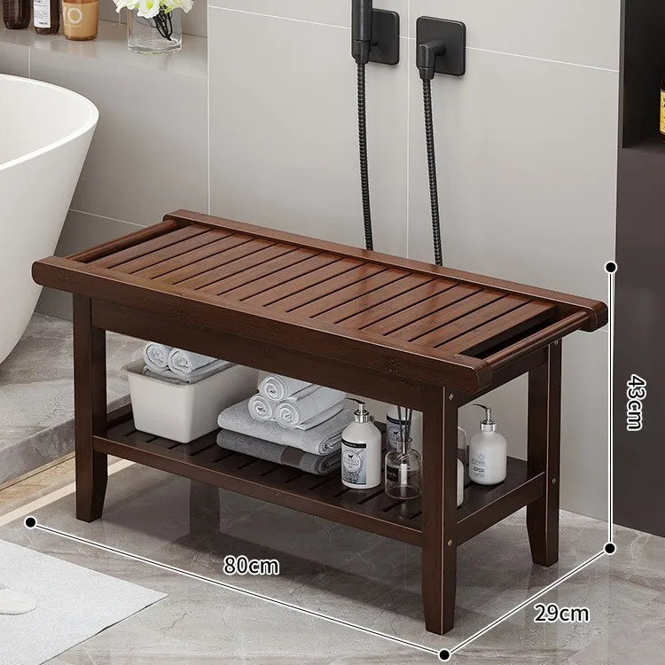 Wooden Shower Bench Stool Shower Stool With Storage Shelf Bathroom Bench Seat Chair Spa Bath Stool For Adults SPA Relaxing Bath