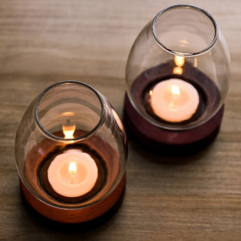 Transparent Glass Candle Holder Round Tealight Candlesticks Retro Oil Lamp Shape Romantic Wedding Party Dinner Table Decoration