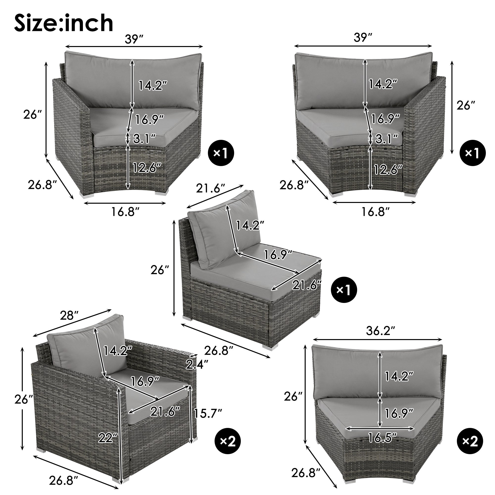 9-Pieces Outdoor Half-moon Patio Sofa Set, Round Sofa Set, Modern  SHIPPING ONLY IN USA