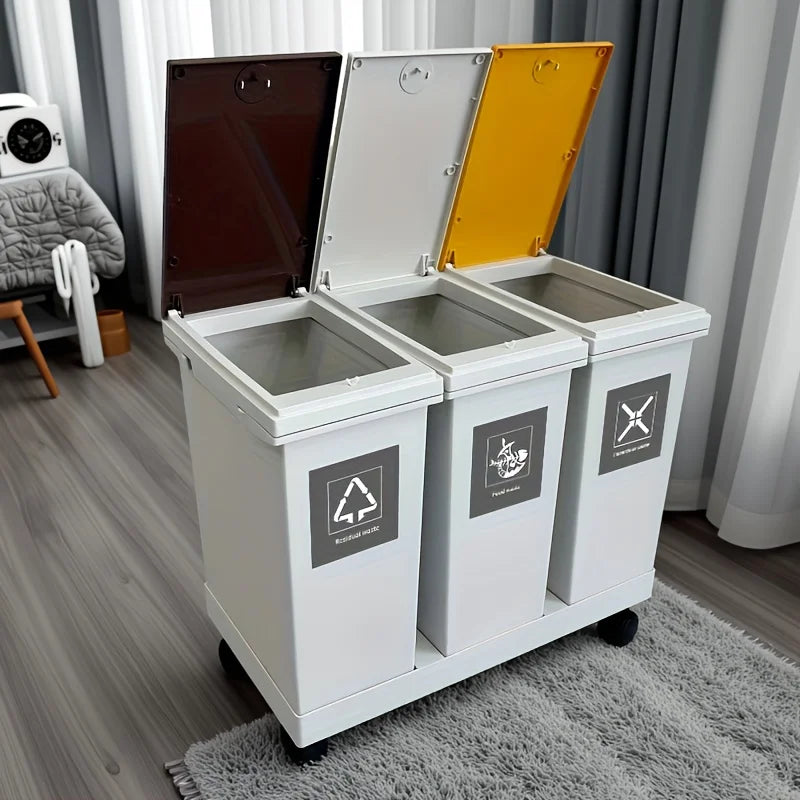 1 set, large kitchen garbage bin, dry and wet sorting garbage bin, movable, suitable for hotels, living rooms, offices, schools