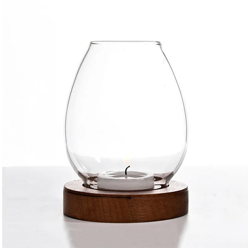 Transparent Glass Candle Holder Round Tealight Candlesticks Retro Oil Lamp Shape Romantic Wedding Party Dinner Table Decoration