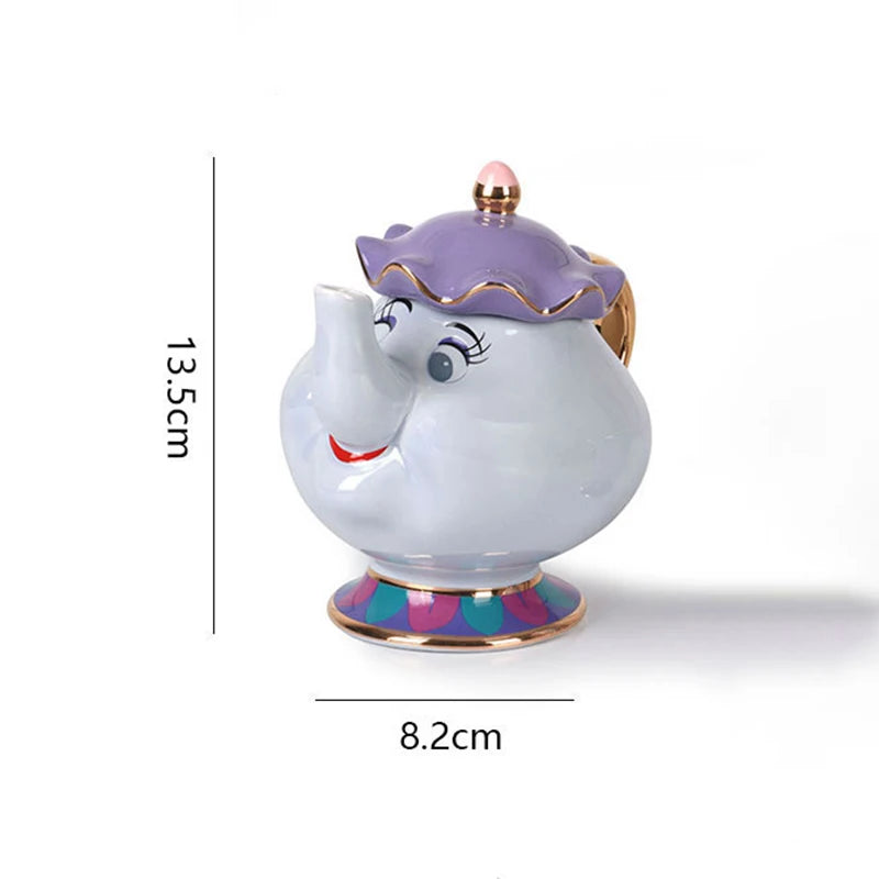 Disney Teapot Cute Cartoon Beauty And The Beast Coffee Pots Mug Mrs Potts Chip Cup Tea Cup Pots One Tea Set Droshipping Desk Gif