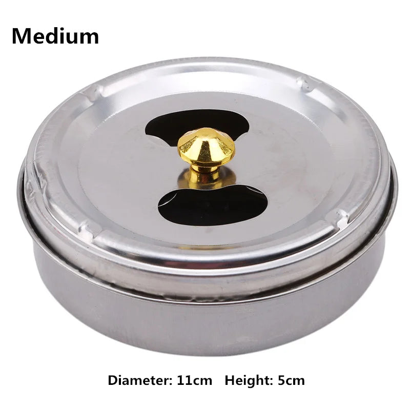 Round Spinning Ashtray With Cover Smoking Accessories Portable Stainless Steel Ashtray Lid Rotation Fully Enclosed Home Gadgets