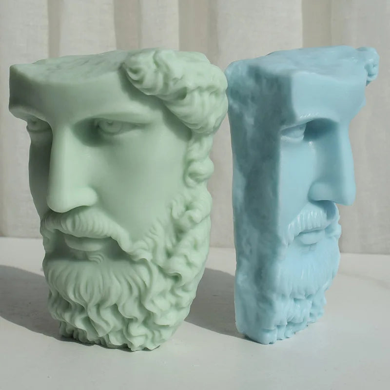 Large Greek Half Head Sculpture Silicone Candle Mold Abstract Art Half Face Beard Man Statue Silicone Mould Tabletop Ornament