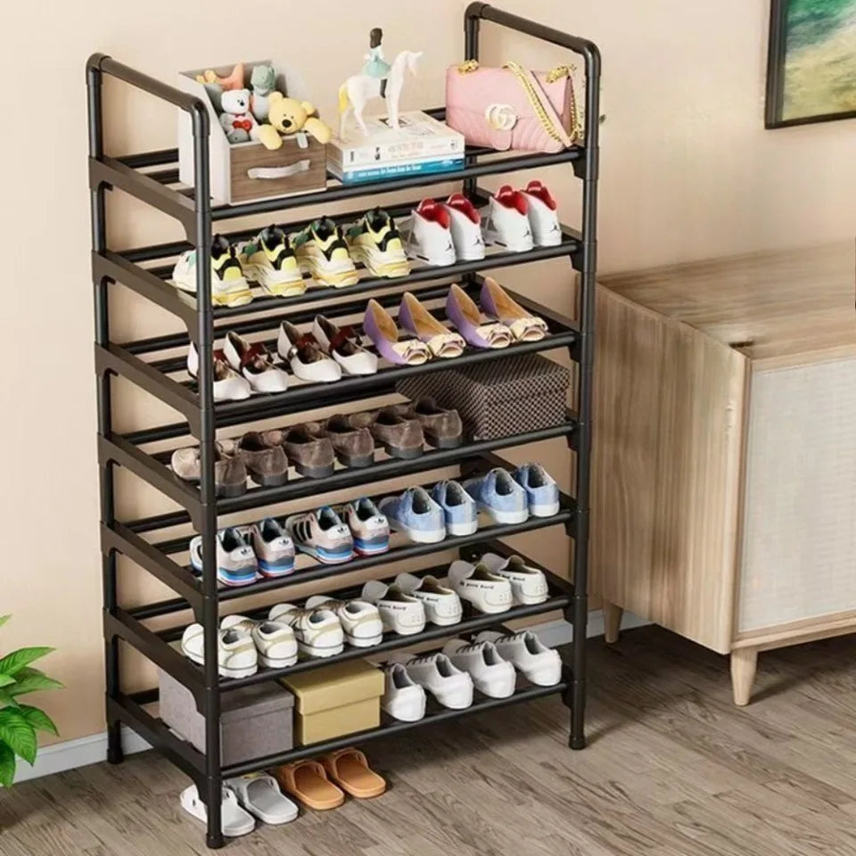 Multi-Tier Shoe Rack Stackable Organizer Freestanding Black Indoor Save Space Living Multi-purpose Shoe Storage Rack Outdoor