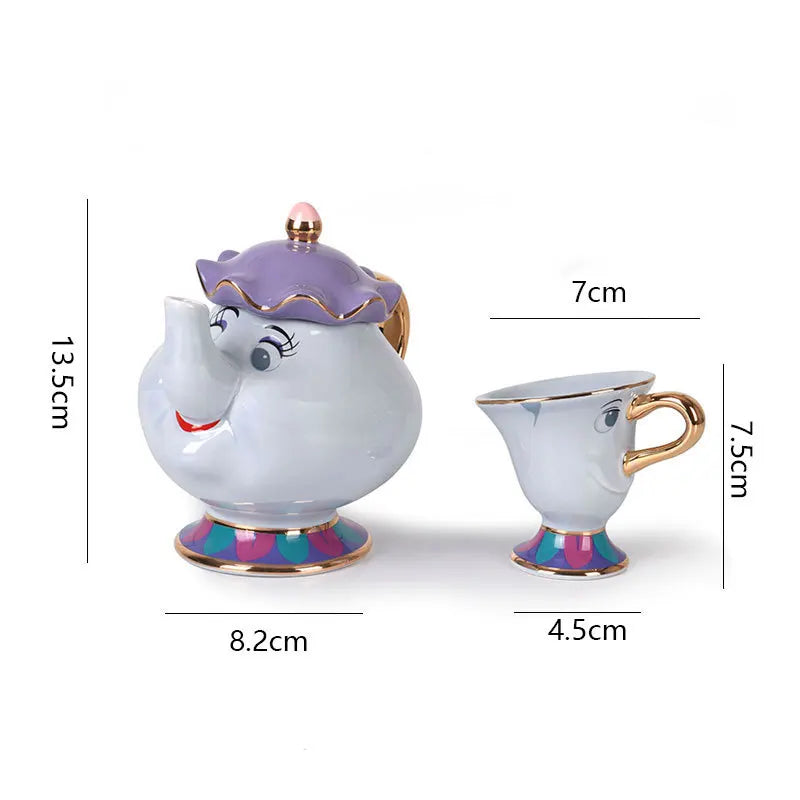 Disney Teapot Cute Cartoon Beauty And The Beast Coffee Pots Mug Mrs Potts Chip Cup Tea Cup Pots One Tea Set Droshipping Desk Gif