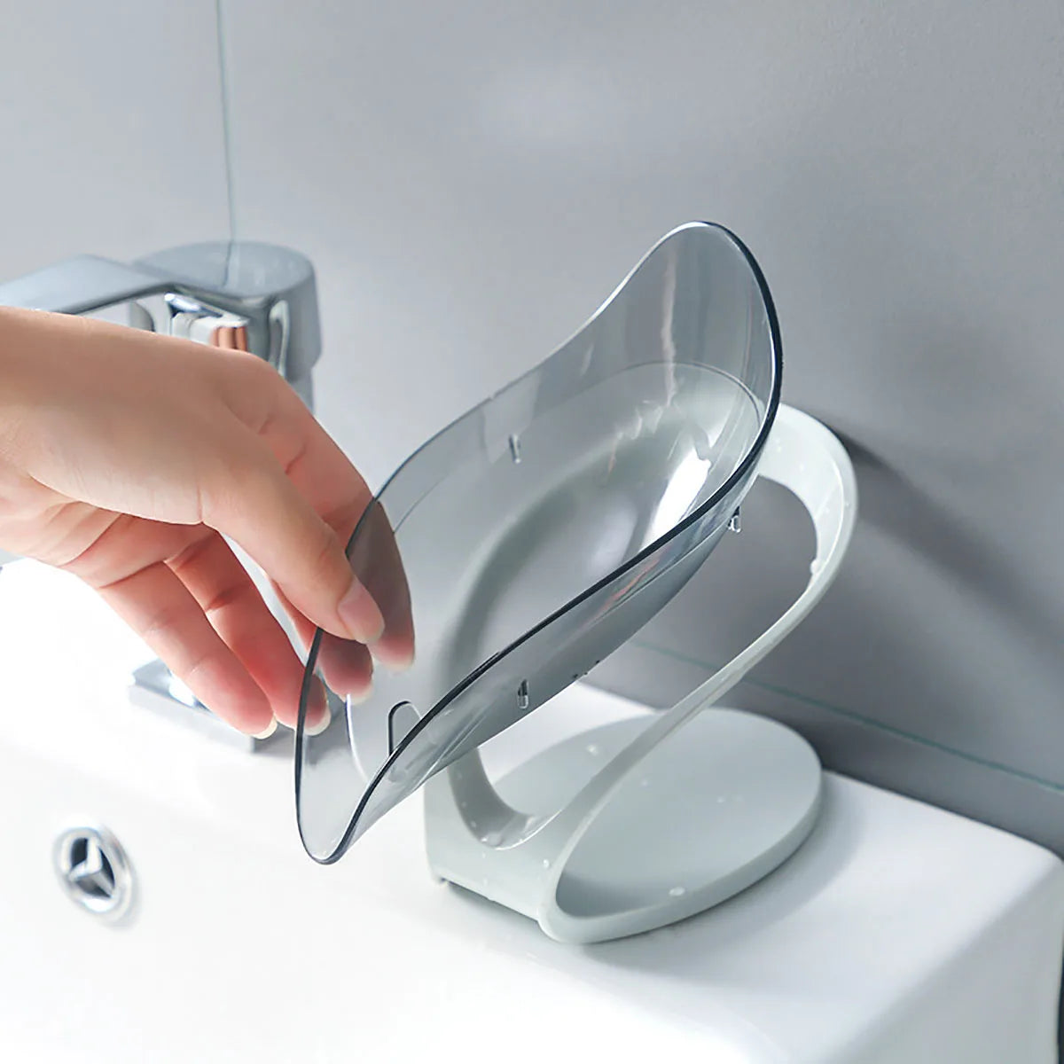 Multifunctional Drainage Soap Dish with Detachable Base, ABS + PS + Silicone, Grey/Blue, for Bathroom & Kitchen