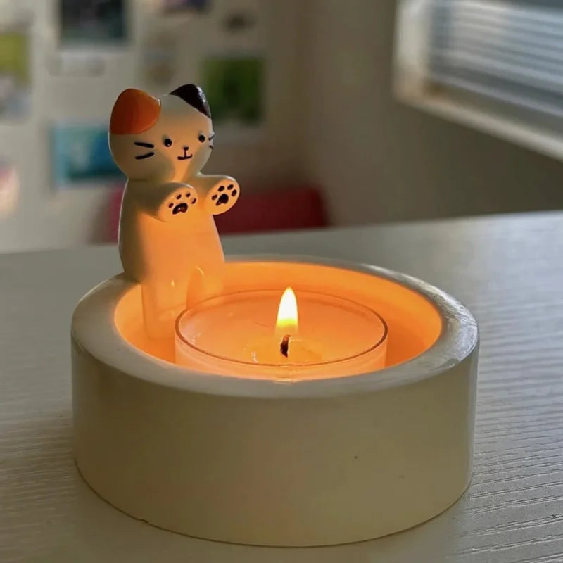 Kitten Candle Holder Cute Cat Candlestick Creative Aromatherapy Candle Holder Durable High Tempe Cartoon Candlestick Decorations