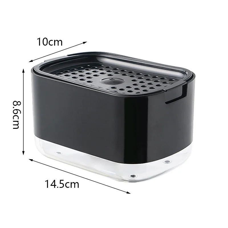 Soap Dispenser Box Press Dispenser Scrubbing Liquid Container Kitchen Bathroom Automatic Detergent Foam Box with Sponge Holder