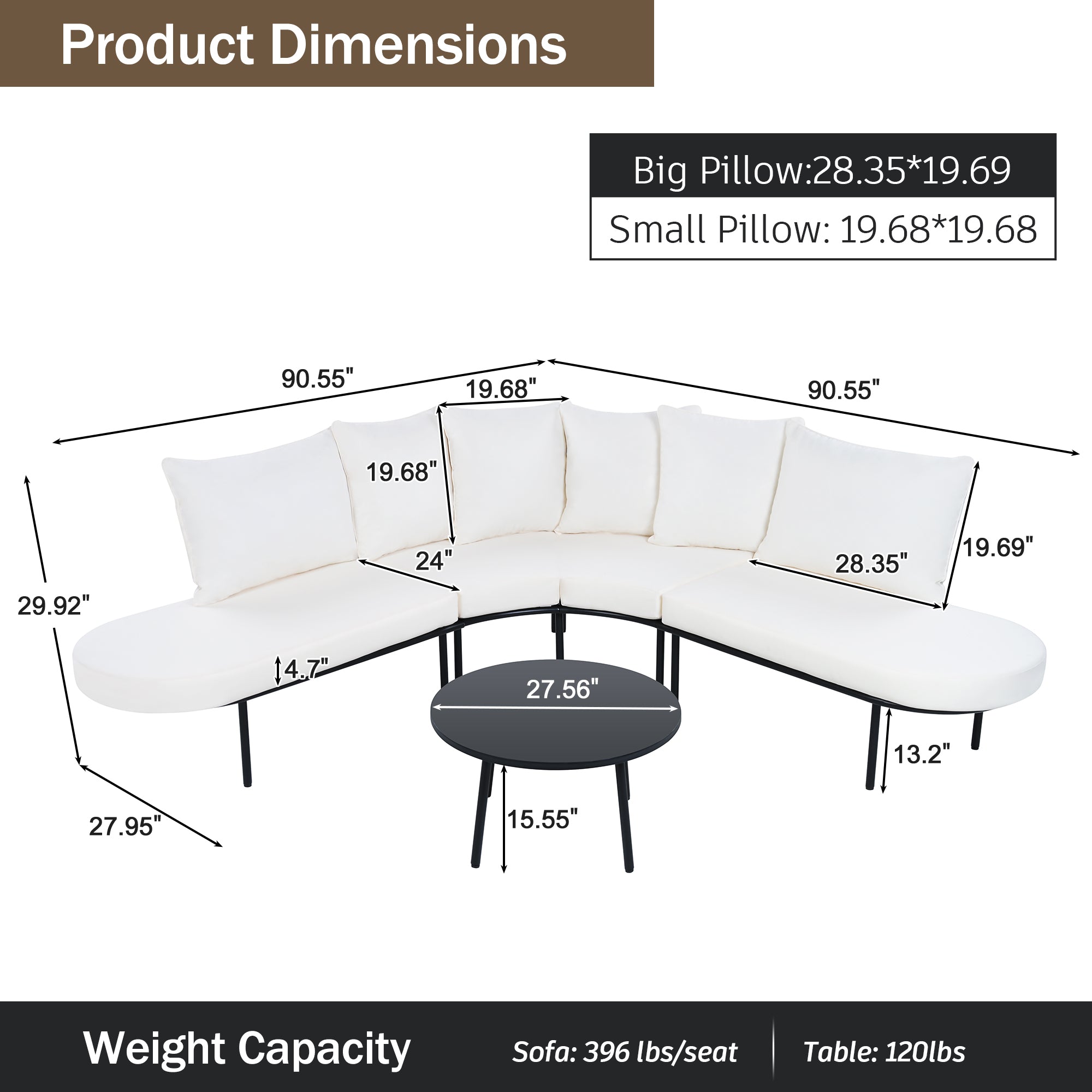 Patio Half- Moon Curved Outdoor Furniture Sofa Set with Coffee Table SHIPPING ONLY IN USA