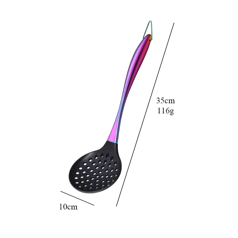1-7PCS Cooking Tools Set Soup Scoop Slotted Spoon Turner Ladle Stainless Steel with Silicone Head Hanging Kitchen Server Pot