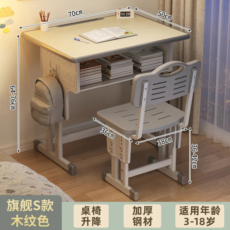 Children's Study Student Desk and Chair Set Adjustable Height Writing Desk for Kids Home & School Standard & Pro Cushion Version