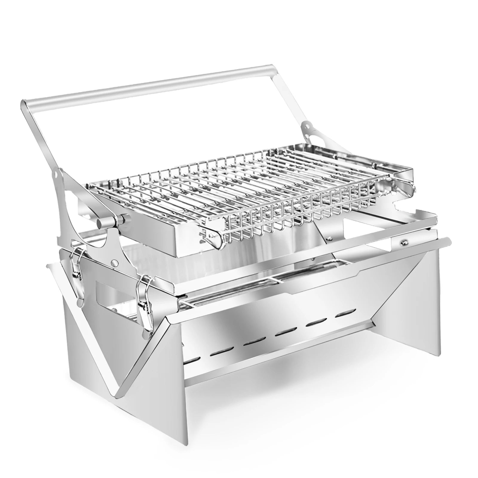 BBQ Grill Camping Turnover The Top BBQ Grid Could Over Turn 360⁰ Through The Handle Charcoal Stainless Steel Grill Foldable