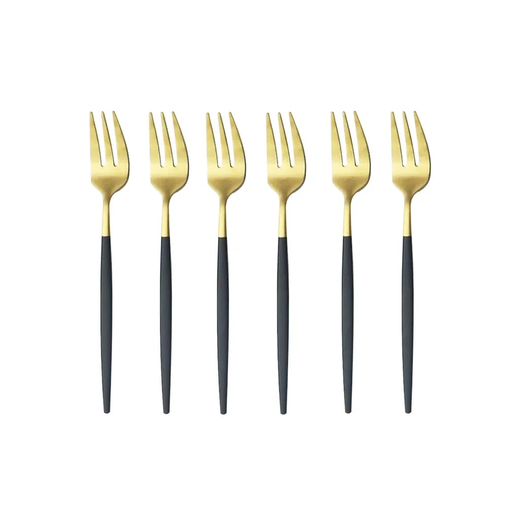 6Pcs Stainless Steel Matte Cake Fruit Forks Flatware Silverware Cutlery For Dessert Salad Fork Set Gold Tableware Mini Fork