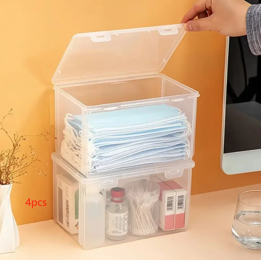 2PCS Transparent Large Capacity Mask Storage Box Household Mask Nose Medicine Storeage Compartment