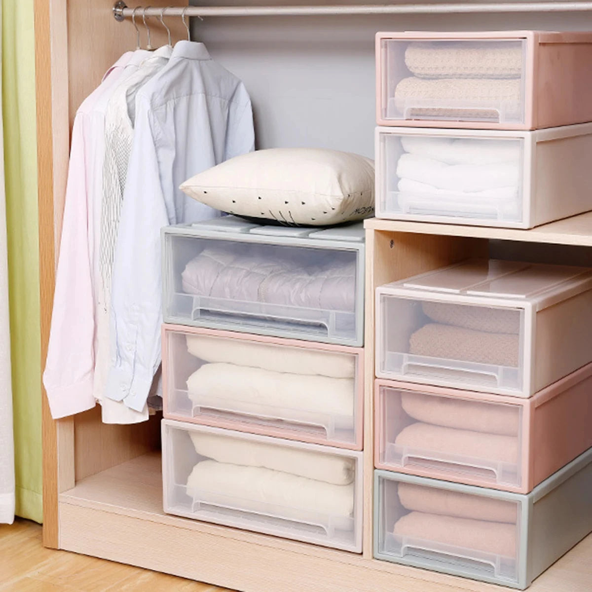 Plastic Transparent Storage Drawer Box Wardrobe Clothing Storage Box Clothes Storage Box Quilt Storage Drawer Type Organizer Box