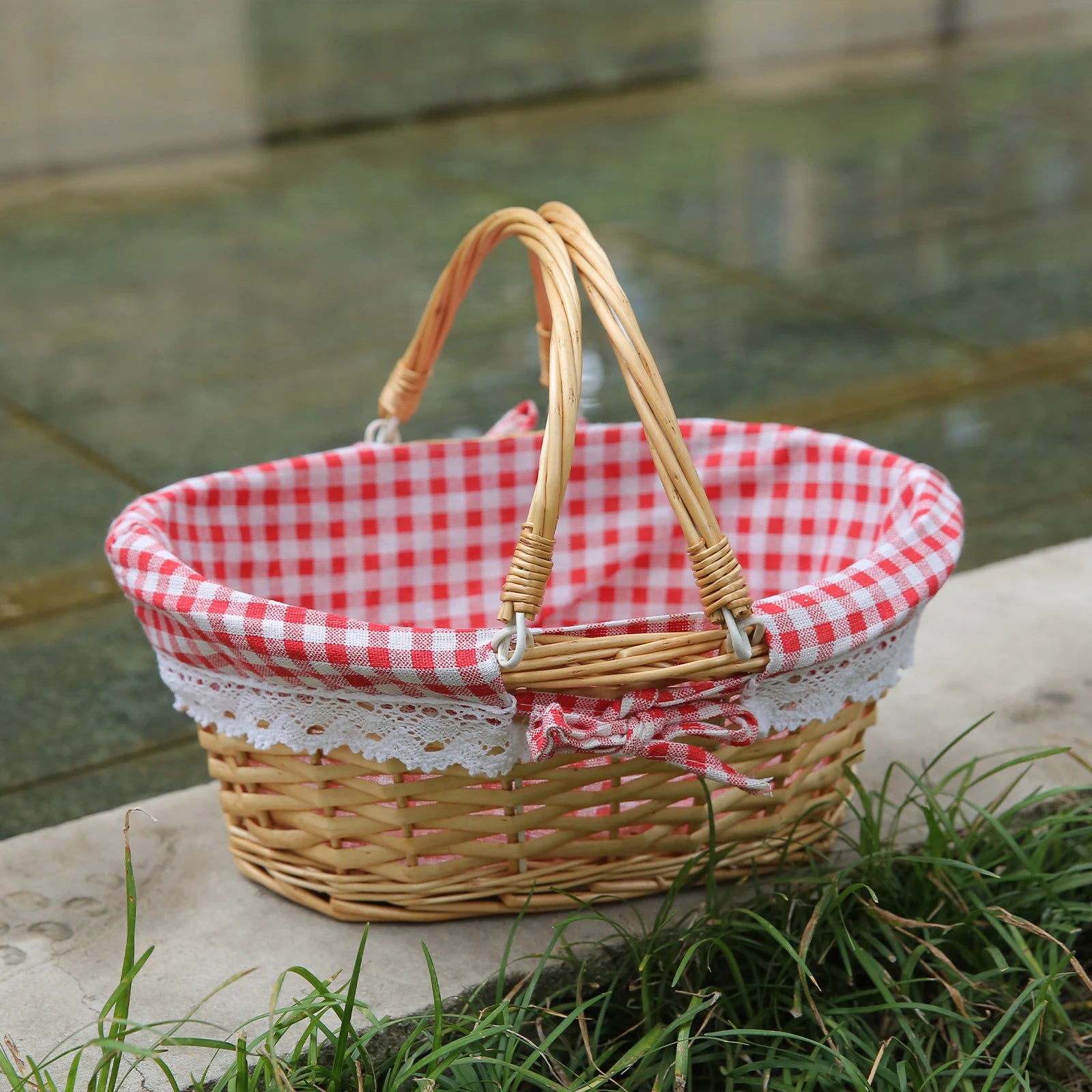 ZK40 Rattan picnic basket, wicker basket, pastoral picnic activity handle basket