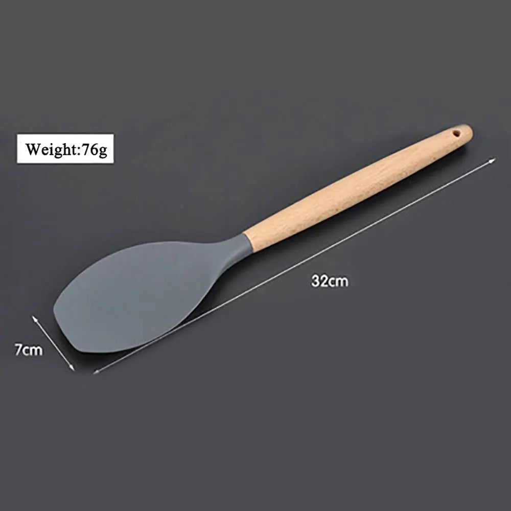 Silicone world Cooking Kitchenware Tool Silicone Utensils With Wooden Multifunction Handle Non-Stick Spatula  Spoon Brush