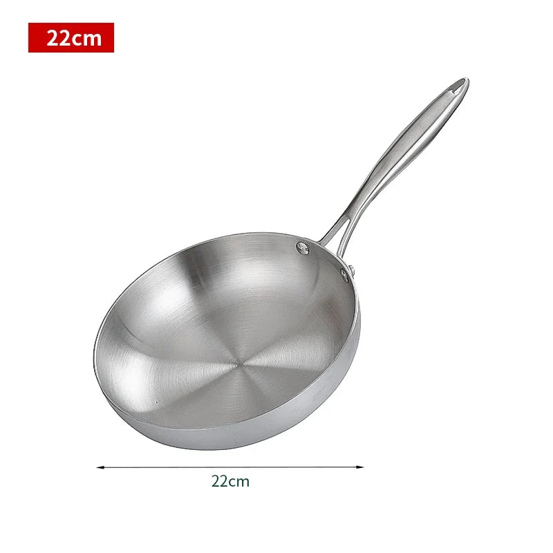 PDG1 304 Stainless Steel Non Stick Pan for Frying Steak Uncoated Kitchen Cookware Suitable for Gas Stoves and Induction Cookers