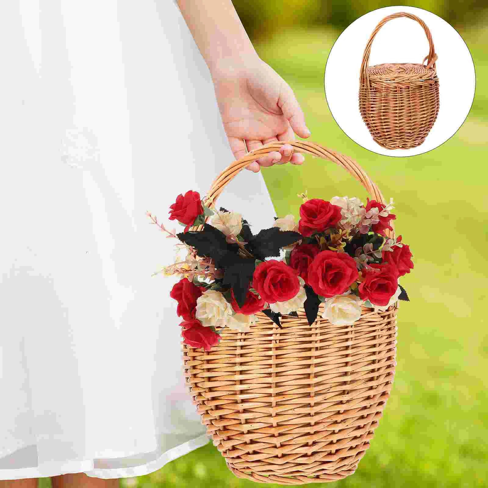Handwoven Wicker Picnic Natural Rattan Storage Basket for Outdoor Decorative Portable Fruit Basket Household Storage Woven