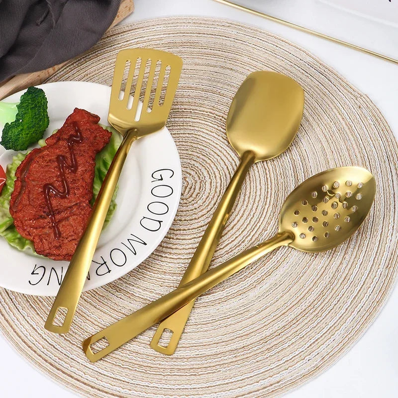 6pcs Korean-style Hot Pot Cutlery Set Stainless Steel Dinnerware Set Home Creative Korean Cutlery Golden spoons Kitchenware Set