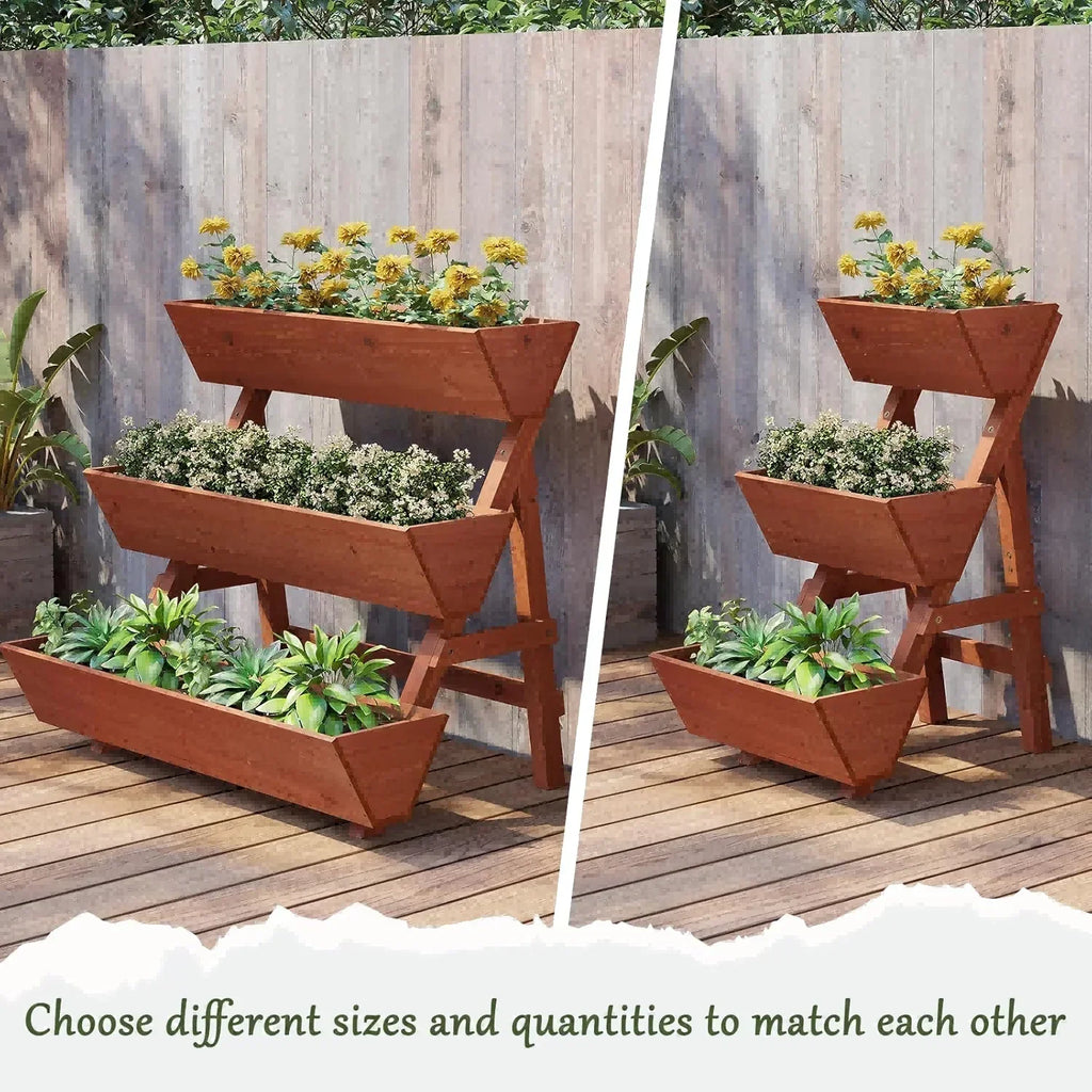 3-Tier Wooden Vertical Raised Garden Bed With Legs, Tiered Wood Planter Box Vertical Garden Planter Plant Stand Wood Flower Rack