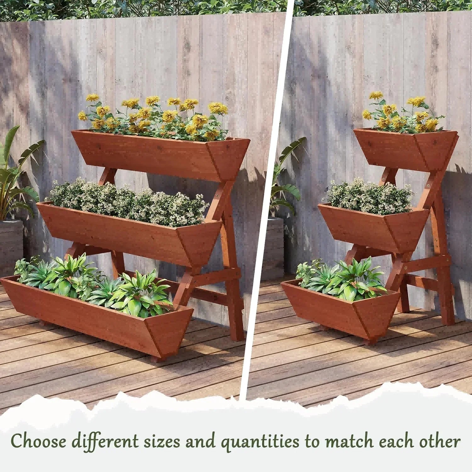 3-Tier Wooden Vertical Raised Garden Bed With Legs, Tiered Wood Planter Box Vertical Garden Planter Plant Stand Wood Flower Rack