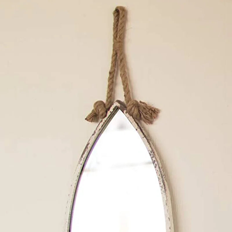 Industrial Iron Full-length Mirror  Fish-shaped Vintage Dressing Glass  Shatter-proof Wall Mount  Retro Home Try-on Decor