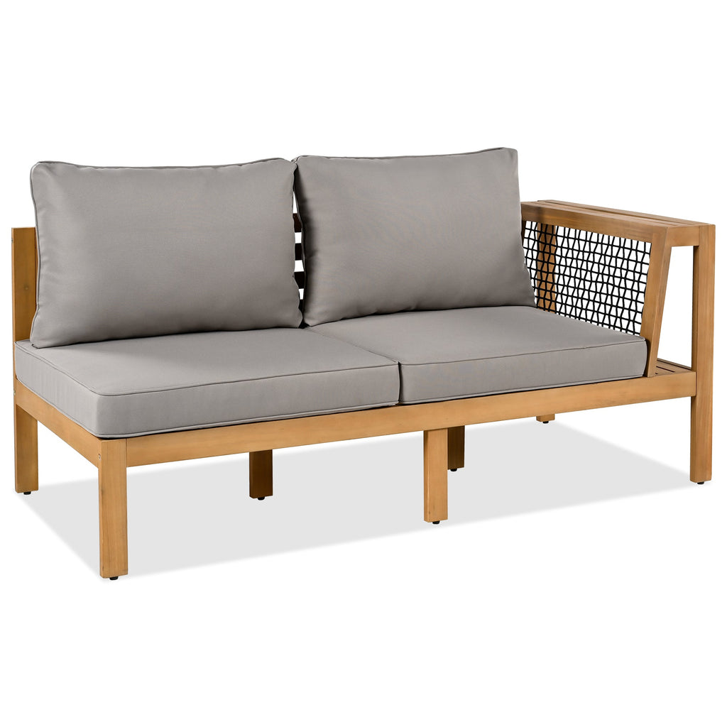 4 Pieces Outdoor Acacia Wood Sofa Set, Woven Mesh Armrests, L-Shaped SHIPPING ONLY IN USA